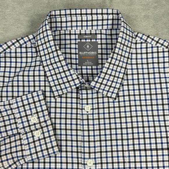 Bluffworks Meridian Dress Shirt Mens Slim Fit Plaid Button Up Long Sleeve Large - Picture 1 of 8
